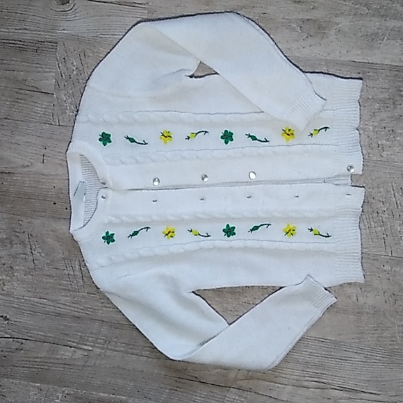 Vintage 80s JC Penney Girl's Floral Cardigan Sweater size 7/8 - Picture 1 of 5